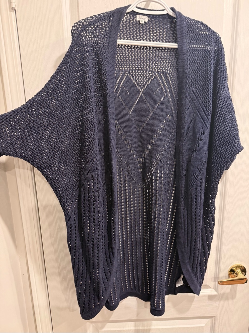 Kismet Navy Open-Knit Draped Cardigan